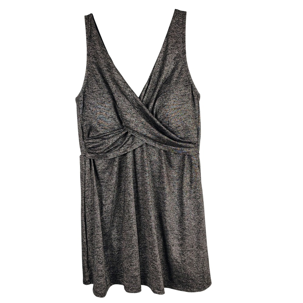 Lands End Womens SZ 14 Metallic Swim Tunic Charcoal Grey Shimmer Glam Resortwear